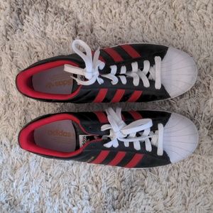 Adidas Black and Red Superstar Leather
